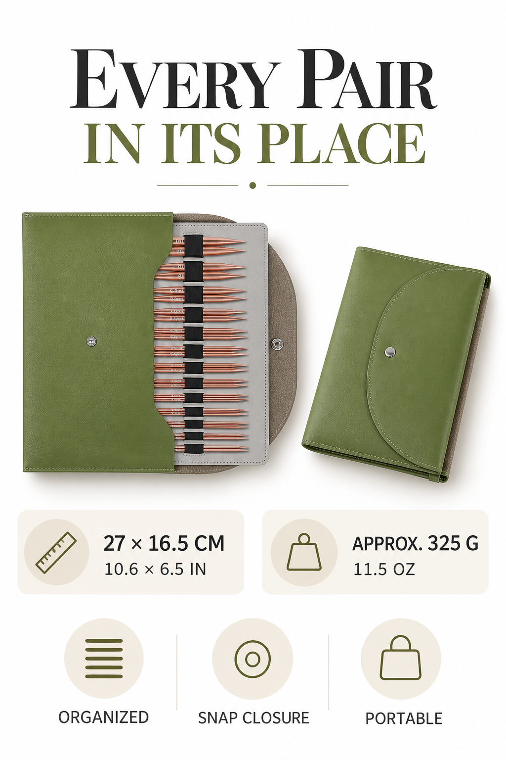 4-inch Knitting Needles Set, 13 Pairs Interchangeable Circular Knitting Needles Set Aluminum 3-10mm with 5 Cables, Knitting Accessories and Case, Green